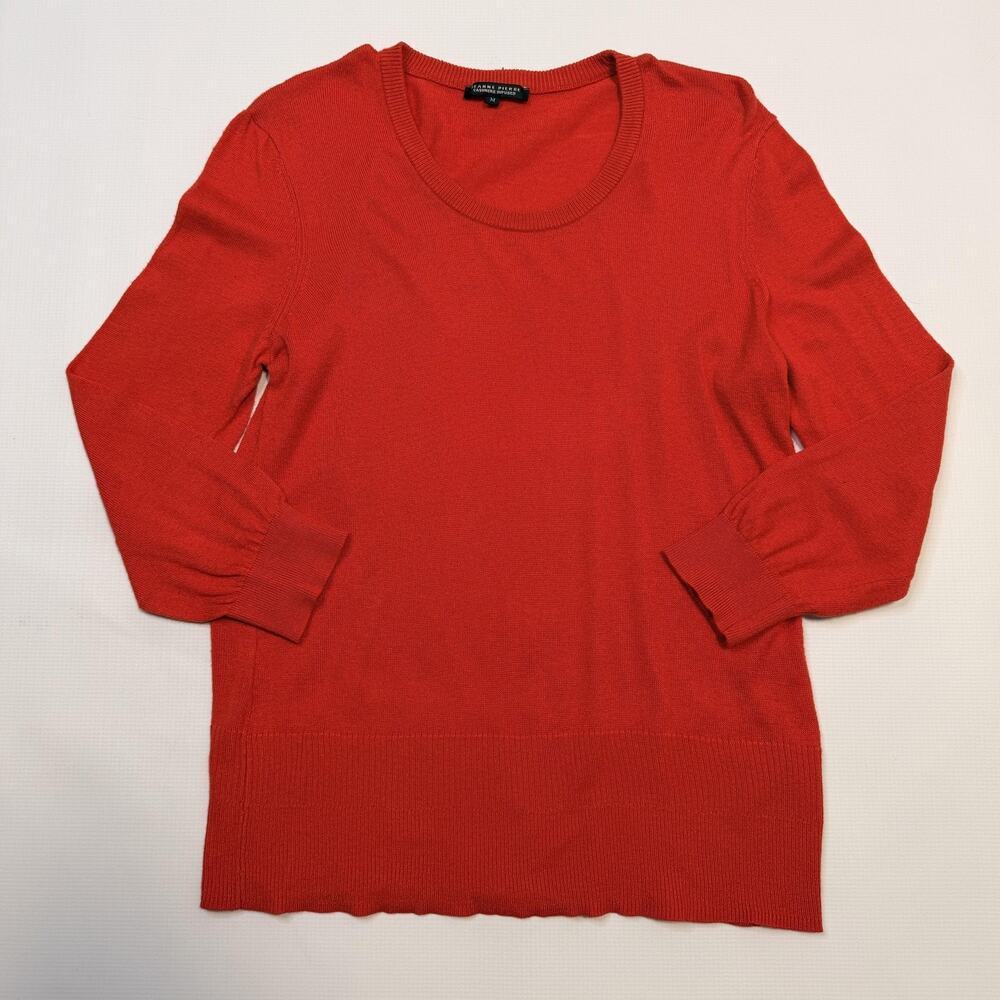 Jeanne Pierre Sweater Womens Medium Red Cashmere Infused Crewneck Knit Pullover